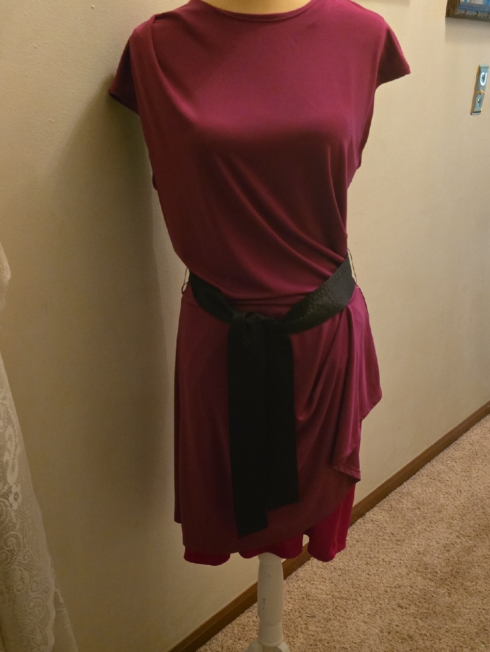 New Narciso Rodriguez Women's M Magenta With Red Underlay Short Cap Sleeve Dress